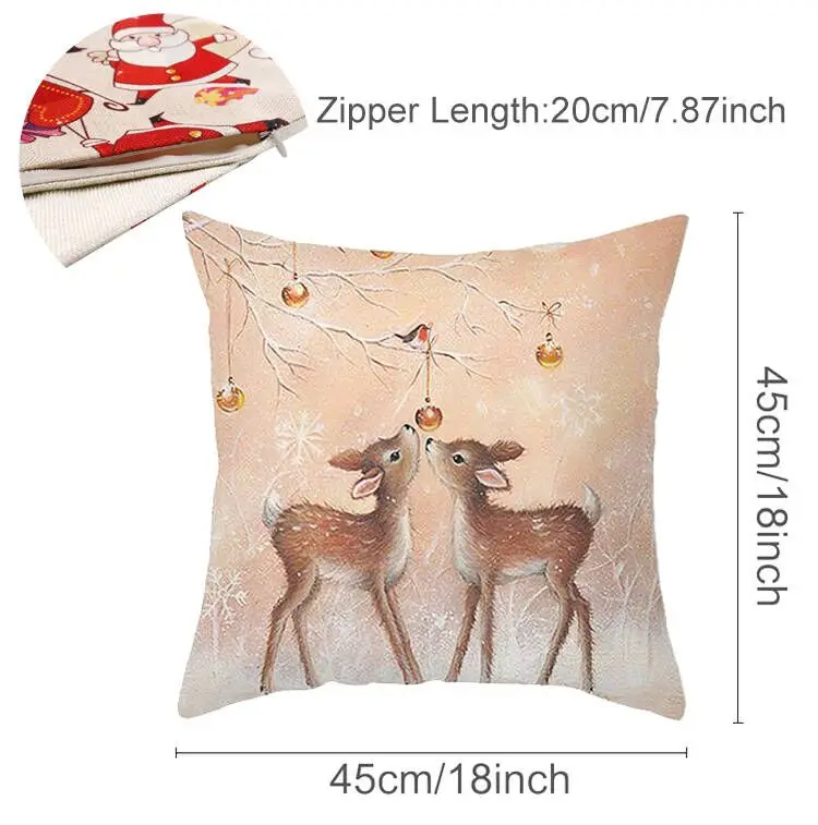 Description Picture 5 of itemChristmas Cushion Cover Peach Skin Pillowcase Elk Throw Pillow 2023 Xmas Gifts Sofa Decorative Cushions Christmas Pillow Covers