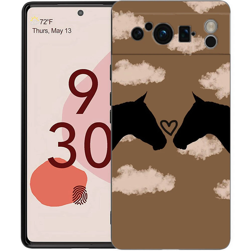 Black Shockproof TPU Silicone Phone Case with Animal Art Horse Design