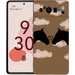 Black Shockproof TPU Silicone Phone Case with Animal Art Horse Design for Pixel 8 Pro (A1)