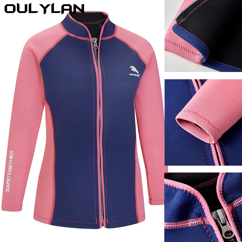 Oulylan 2mm Wetsuit Women's Split Long Sleeve Surf Snorkel Top Jacket Warm Water Sports Surf Diving Swimming Top Wetsuit Lady
