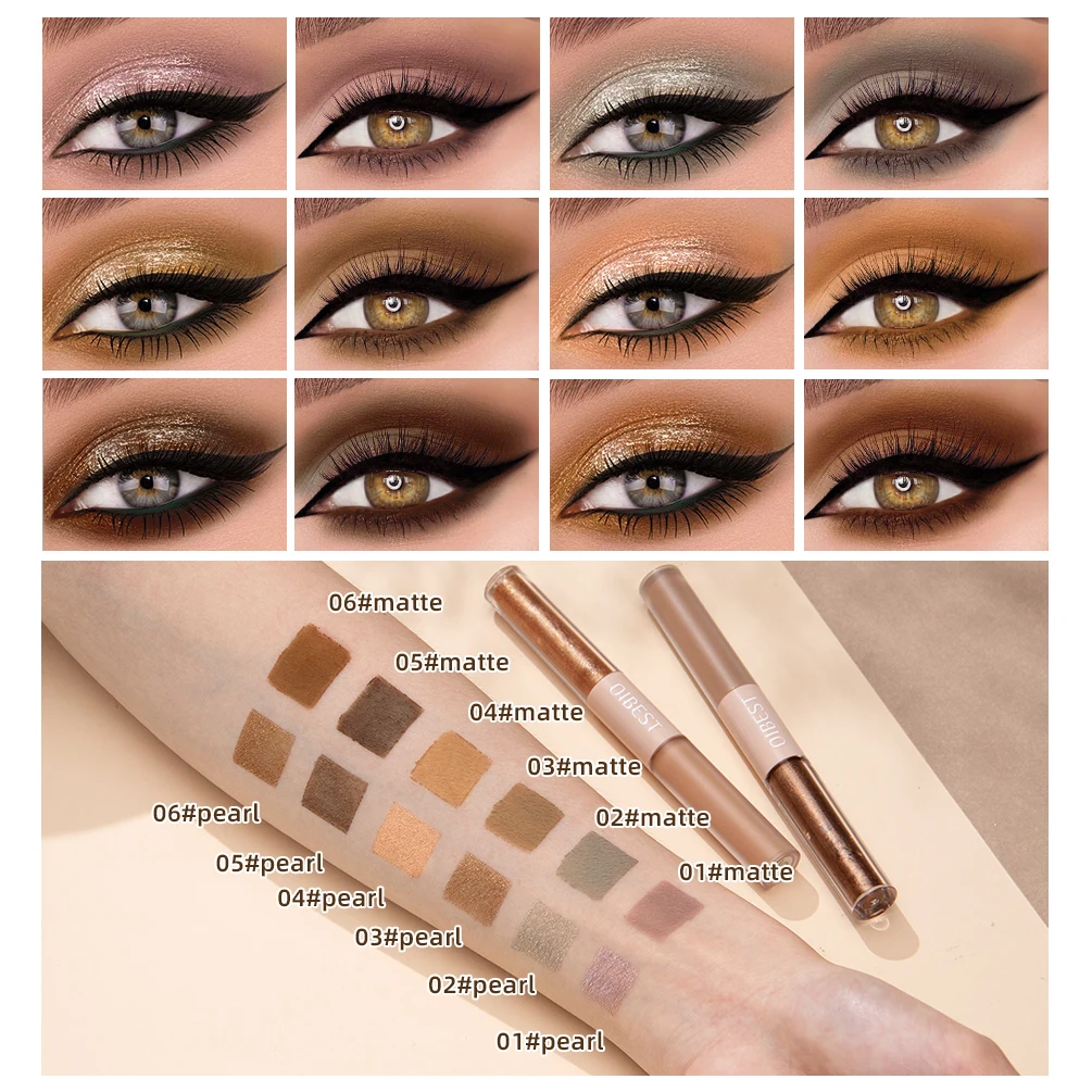 QIBEST Double-head Glitter Liquid Eyeshadow Contour Blush Pigment Silkworm Shimmer Matte Natural Cheek Shadow Cream Eyes Makeup 5