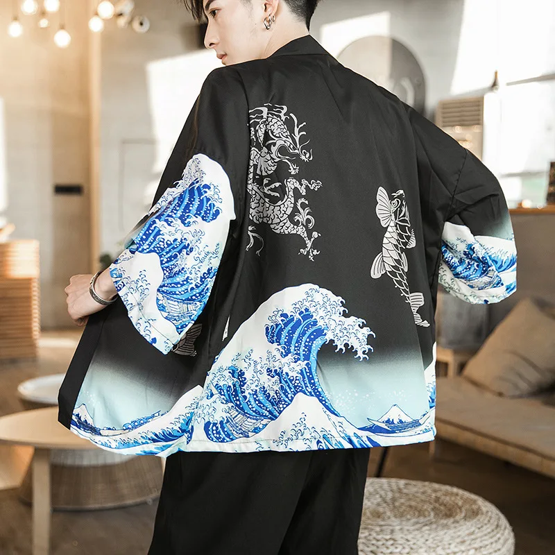 Mens Chinese Style Hanfu Kimono Blouse Tops Ethnic Loose Shirts Coat Cardigan US
