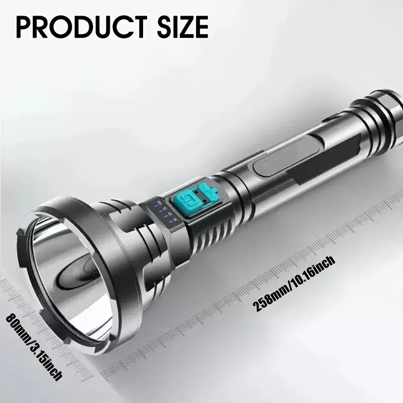 긴 크기 ABS 손전등 USB 케이블로 충전식 밝은 LED 토치 3 가지 모드 캠핑 하이킹 낚시 방수