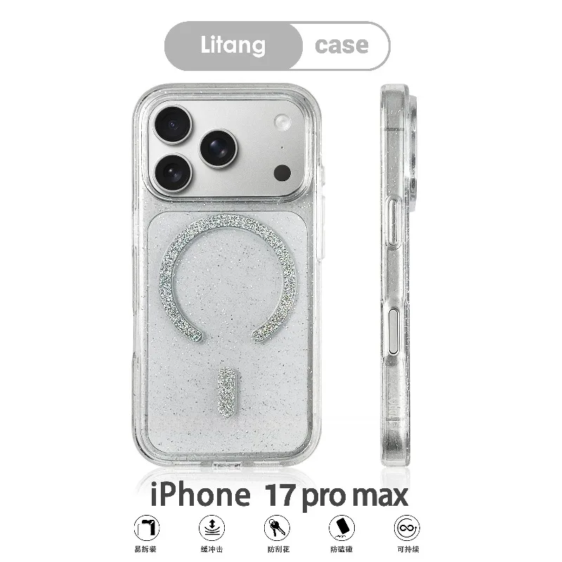 Capa Magnética Transparente Resistente com Glitter Symmetry+ para iPhone 17 16 Pro Max com Carregamento Sem Fio Oficial Ott-Box