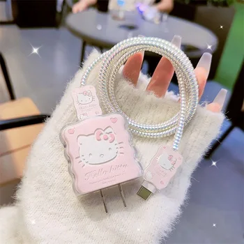 ใหม่ Hello Kitty การ์ตูนสาย Winder โทรศัพท์มือถือ Charger ป้องกันสําหรับ Apple 18/20W สาย Winder ตัวป้องกันสายไฟ 1
