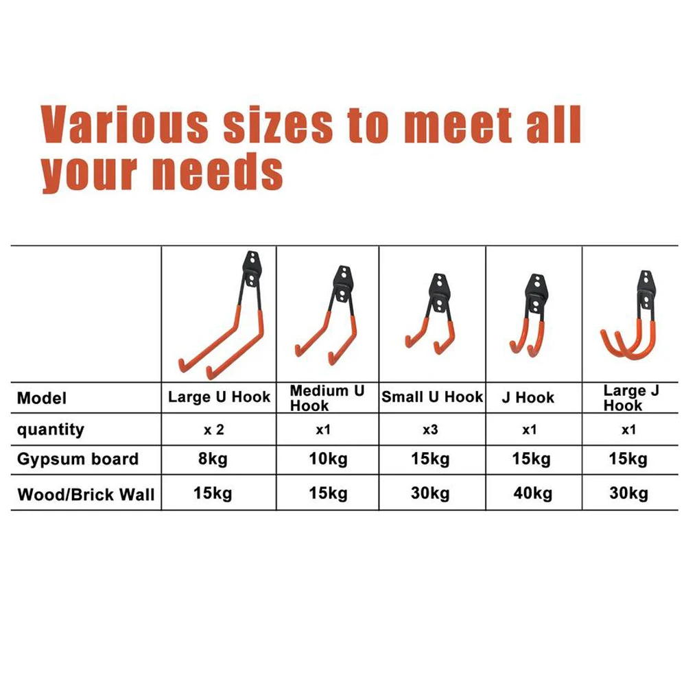 Heavy Duty Metal Hook Garage Organizer Wall Mount Bicycle Hanger Hooks Wall Mount Anti-slip Storage Hook For Ladders Gard: 3 - 5 Days Free Delivery Only UKen Tool