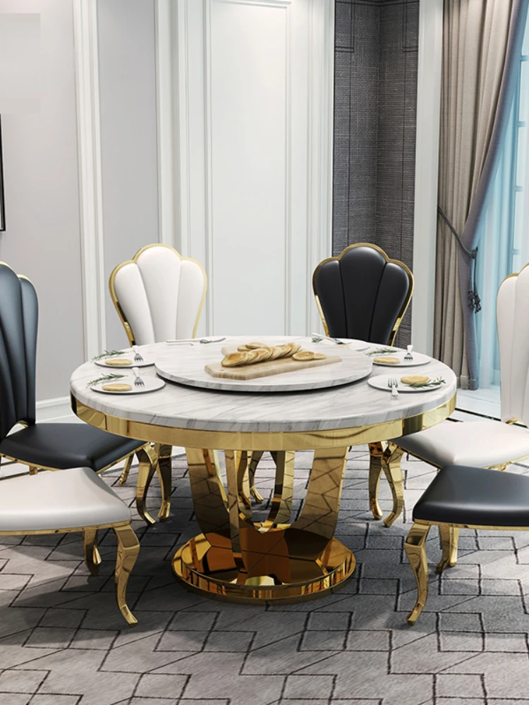 Mesa redonda con plato giratorio para comedor, de 6 sillas de acero inoxidable, moderno y Simple| | - AliExpress