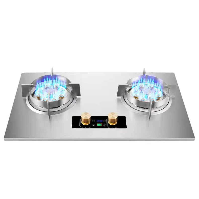 HM-8026 Bilateral Intelligent Timing Gas Stove Stainless Steel Fire Stove Household Liquefied Natural Gas Cooker