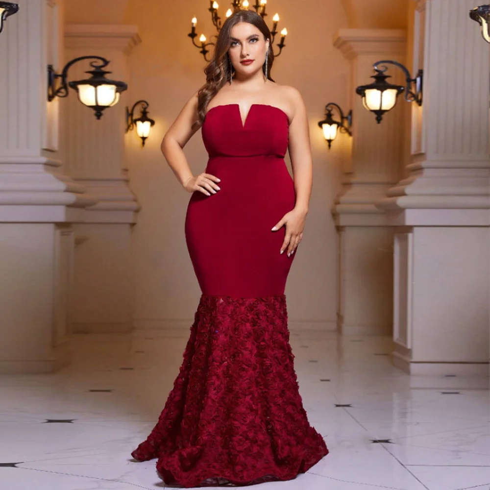 

Women Party Dresses Plus Size Fashion Sheath Floral Patchwork Fishtail Dress Solid Color Elegant Evening Dress Large Size Female