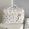 Fashion Cherry Tote Women Makeup Bag Portable Cute Ladies Cosmetic Toiletry Storage Pouch Handbag Cotton Quilted Zipper Bag 6