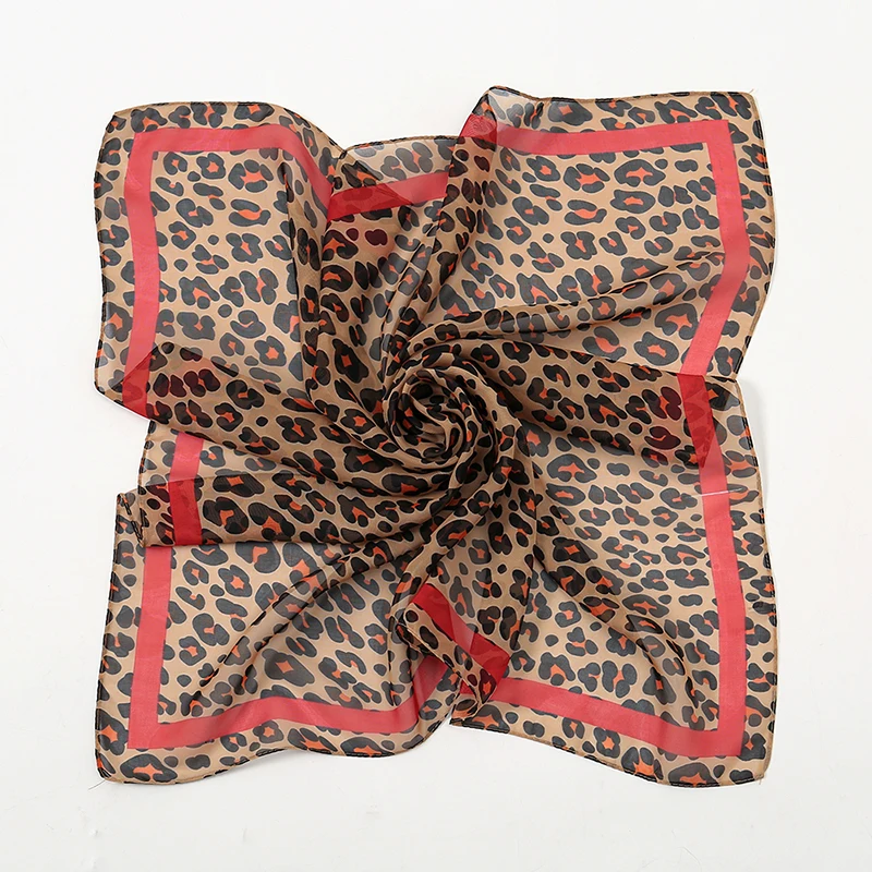 Fashion Leopard Dot Print Chiffon 65 Square Scarf Headband For Muslim Woman Hijab Shawls Thin Smooth Headscarf Islamic Turban 3