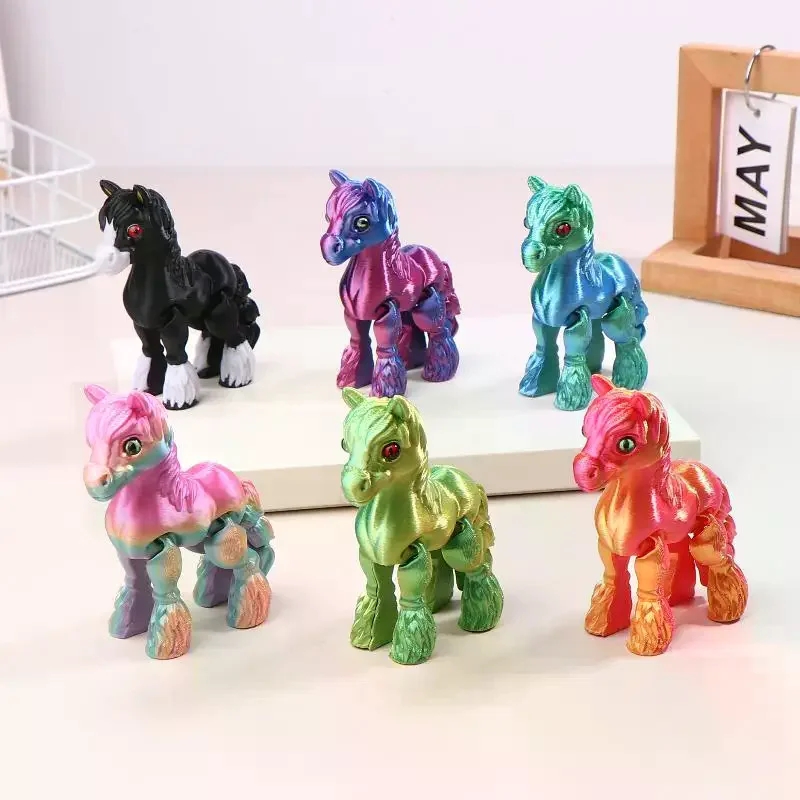 3D Printed Toy Sunshine Rainbow Horse Simulated Statue Cute Pony Joint Tail Movable Figurine Office Decor Children's Gift