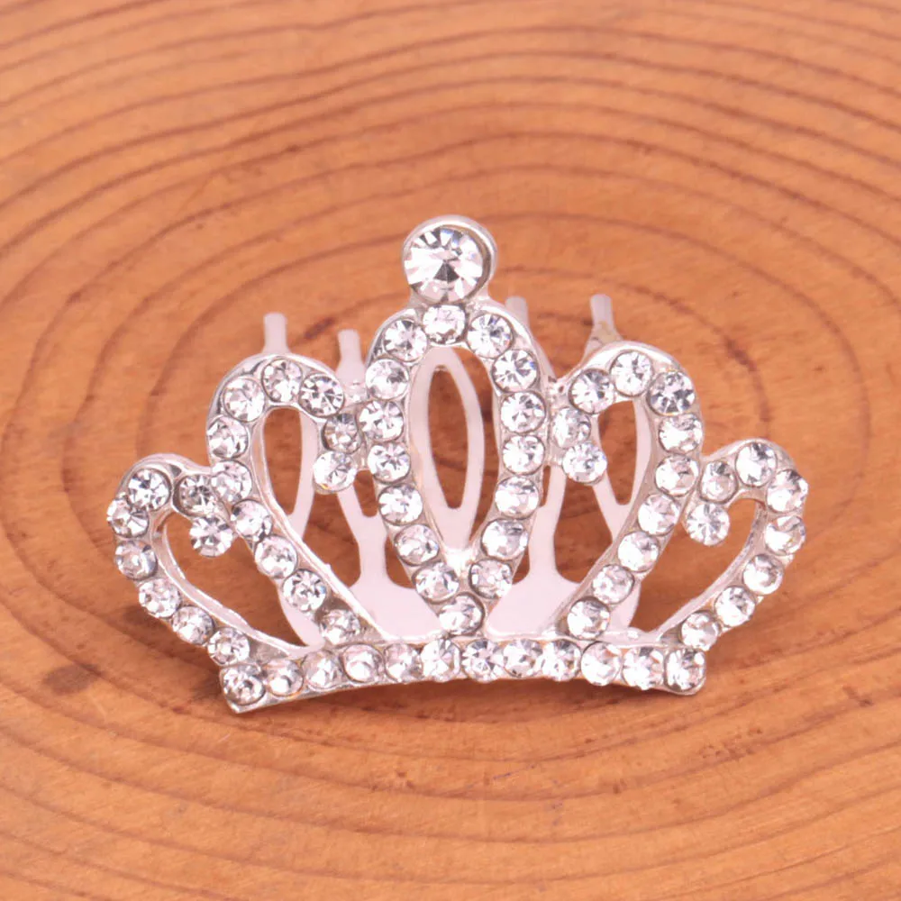 Children Hair Combs Tiaras For Girls Rhinestone Silver Color Alloy Hairpins Small Crowns Cute Fashion Bride Wedding Hair Jewelry