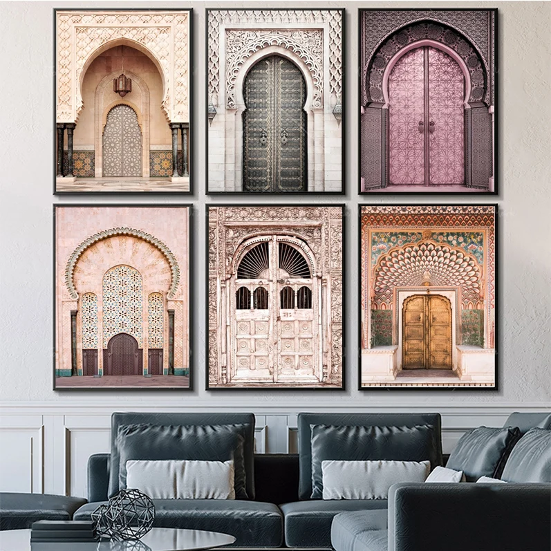 

Moroccan Door Print Vintage Posters Sticky Fancy Wall Sticker For Living Room Bar Decoration Stickers Wall Painting