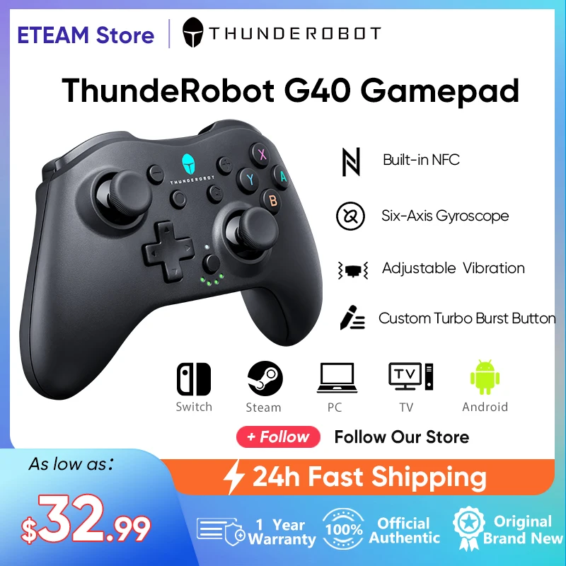 

Беспроводной геймпад Thunderobot G40 для коммутатора, проводной джойстик, двухрежимный контроллер, Windows PC, STEAM TV Game, Thunderobot, G40