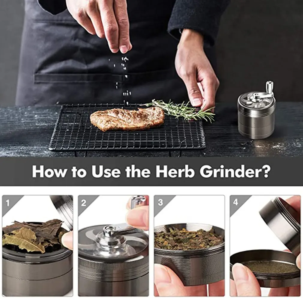 

New 4-layer Tobacco Grinder Manual Aluminum Herbal Herb Mill Spice Crusher Smoke Grinder Crusher Hand Crank Muller Accessories