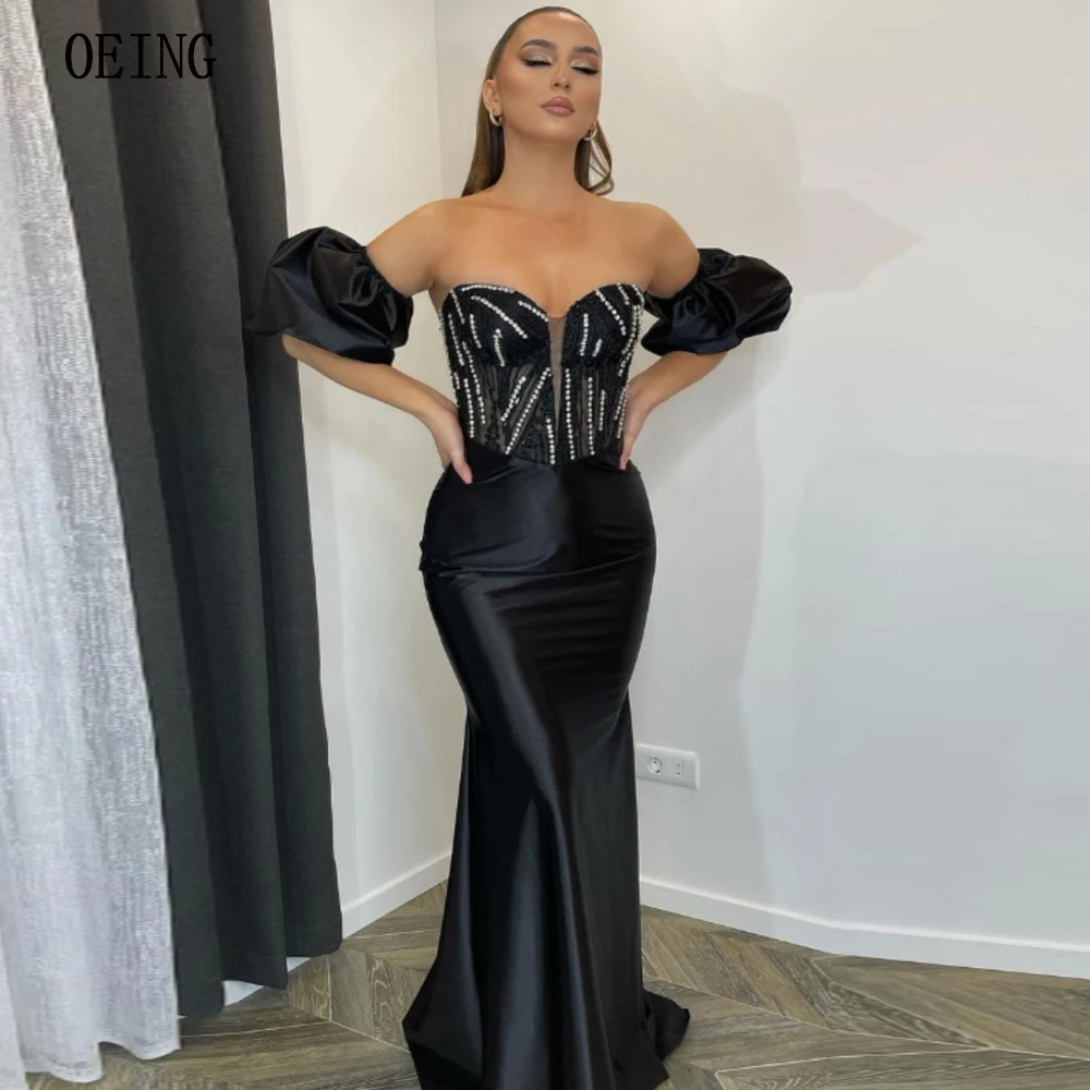 

OEING Sweetheart Black Satin Evening Prom Gown Sequined Formal Occasion Party Dresses Mermaid Custom Made Luxurious Gala Dress