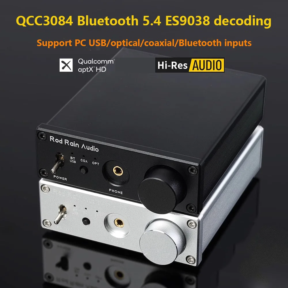 Hi-Fi Lossless Audio Decoder ES9038Q2M DAC QCC3084 Bluetooth 5.4 HD Bluetooth Audio Receiver Digital Optical Coaxial Input