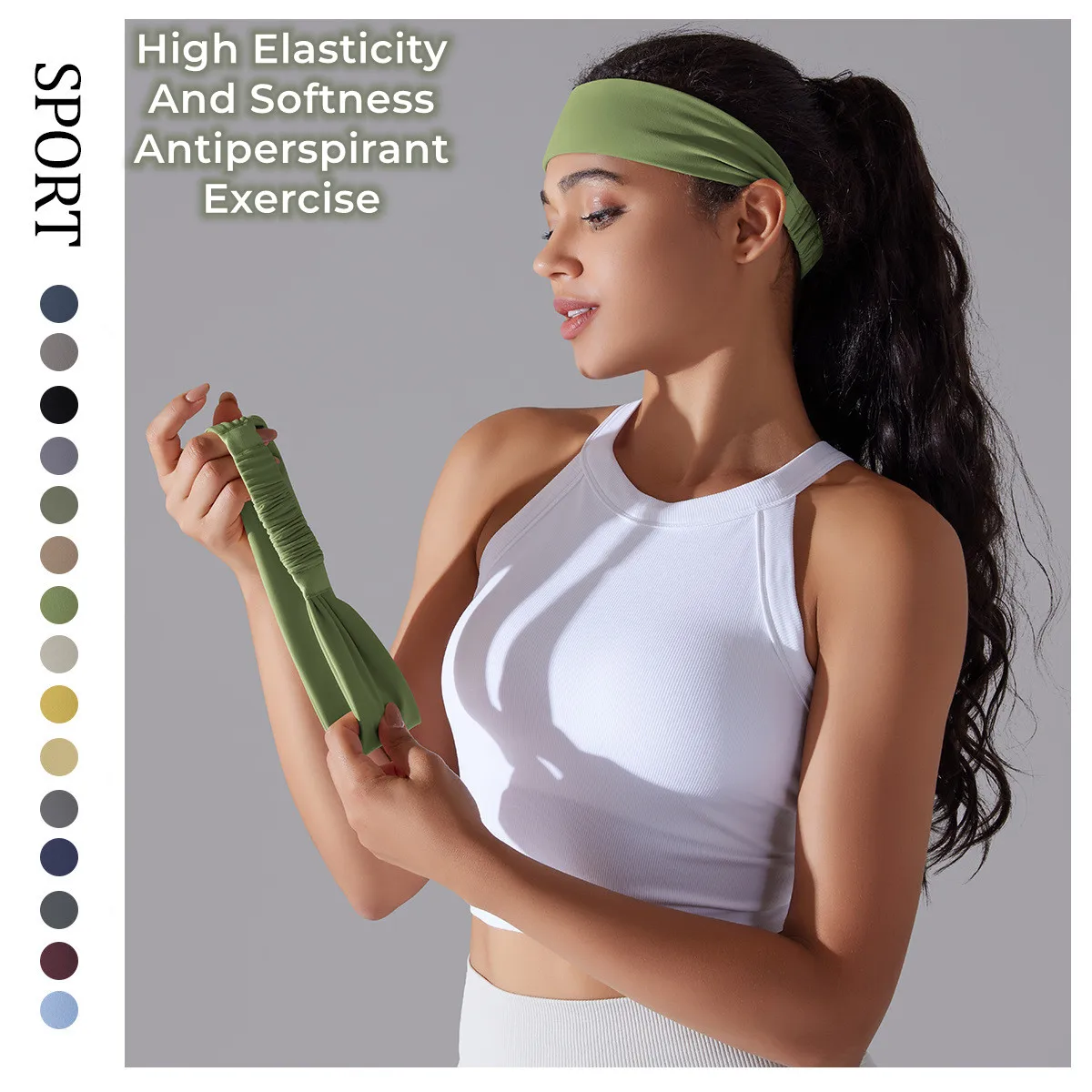 

Women Wide Hair Bands Elastic Headband Sports Quick Dry Solid Turban Running Yoga Gym Fitness Anti-Slip Hairband Accessories