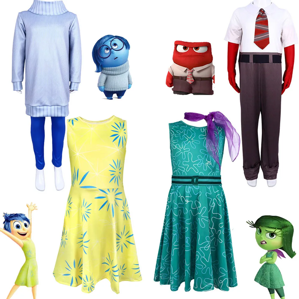 Movie Inside Joy Outfits Princess Dress for Girls Halloween Carnival Birthday Dress Up Adult Disgust Sadness Cosplay Costume