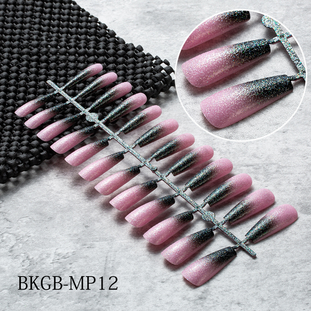 False Nail Gradient Pink Glitter Powder Designs Artificial Nail Tips Detachable Fake Nail Decoration Press on Nails Art