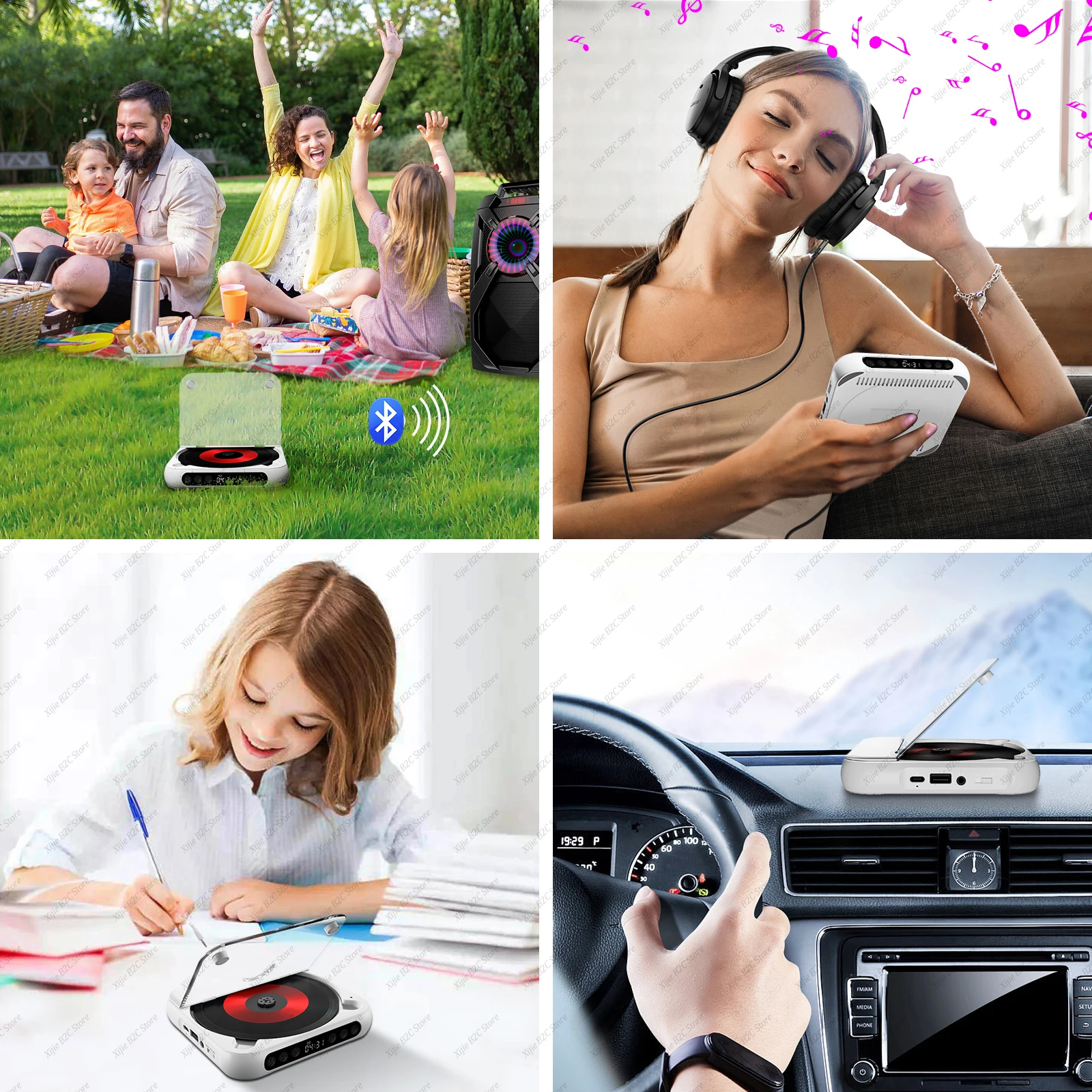 CD Player Portable Music Player CD Runner Dustproof Cover 6 Modes AB Repeat Timer Remote Control External Playback Bluetooth 5.3