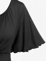 ROSEGAL Plus Size Lettuce Ruched Keyhole Flutter Sleeves Surplice Tee 2026 Women Summer new soild V-Neck Short Sleeves Tee - Image 5