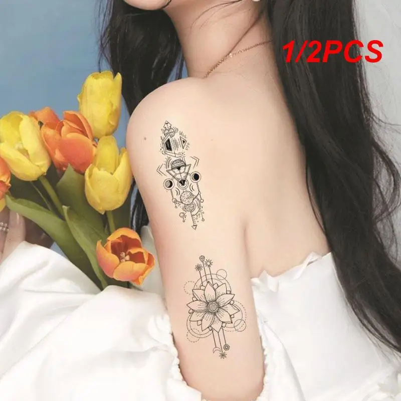 

1/2PCS Waterproof Tattoo Stickers Large Black Flower Vivid Colors Flower Pattern Design Rich Styles Easy To Clean Easy To Clean