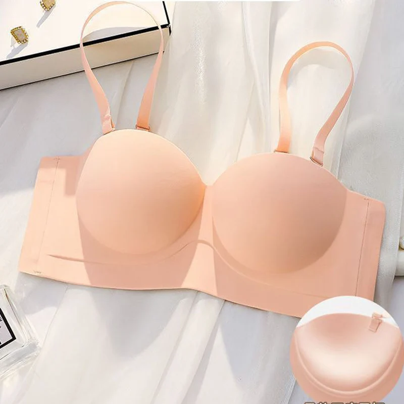 Seamless Bralette for Women Gatheres No Steel Rings Underwear Thickened Sexy Bra Female Push Up Backless Bra With Shoulder Strap