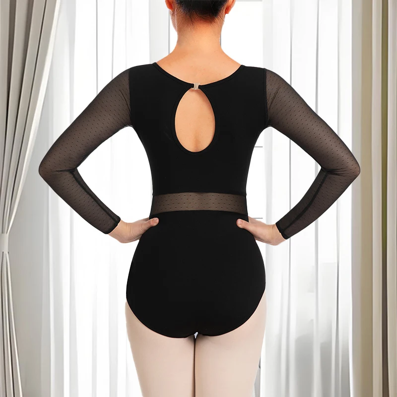 Damen-Ballett-Tanz-Trikot für Erwachsene, Netzstoff, hohl, Tanz-Bodys für Bühnenauftritte, Tank-/Langarm-Tanzbekleidung für Damen – Detail 31