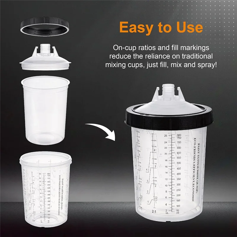 【B07R】페인트 컵 28온스(800Ml) 키트, 컵 50개 및 뚜껑 시스템 1개의 하드 컵 리테이너 링 및 플러그 20개 포함