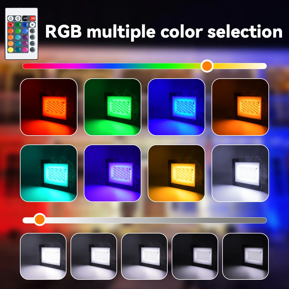 RGB 홍수 빛 방수 IP66 야외 원격 제어 투광 조명 220W/150W/100W/50W 스포트라이트 AC 220V 디밍이 가능한 정원 조명
