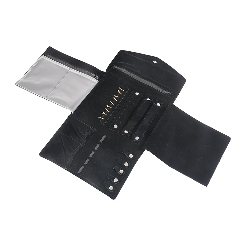 Portable Travel Jewelry Organizer Pouch Foldable Pendant Necklace Earrings Holder Storage Roll Bag Ring Bracelet Carrying Case