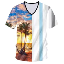 

Bright Sun Beach And Coconut Trees 2022 Trending V-neck Shirt Casual Summer High Quality Fitness Elastic Irregular Striped Tops