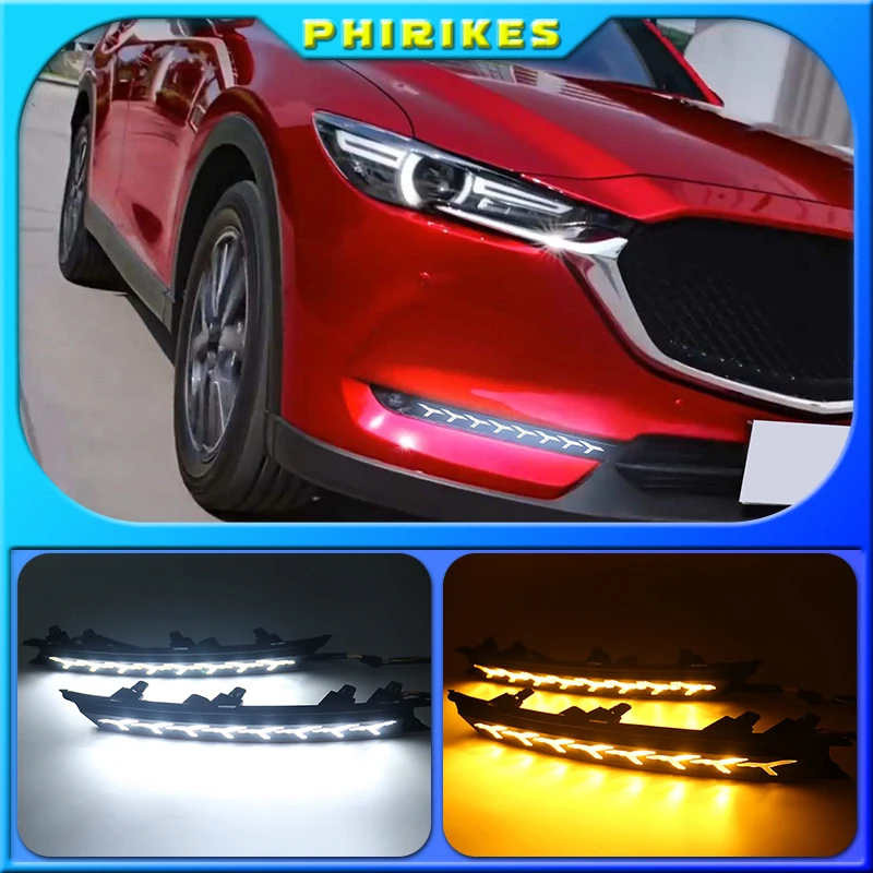 

2Pcs DRL 12V LED Daytime Running Light Fog Lamp Decoration For Mazda CX-5 CX5 2017 2018 2019 Flowing Turn Signal