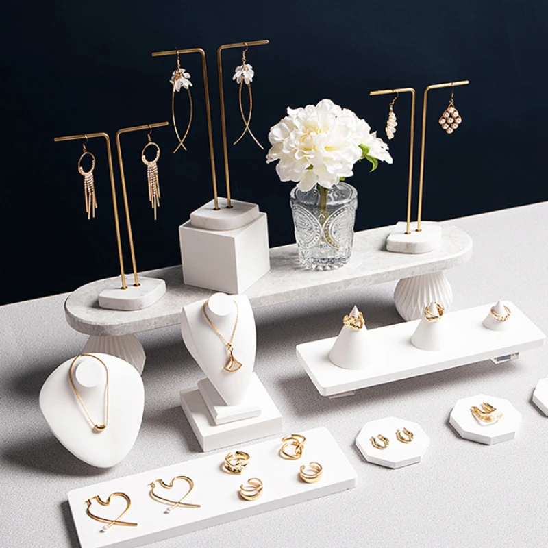 

Earring Shelf Display Rack Shop Counter bracelet holder Marble White Plaster Jewelry Photo Props