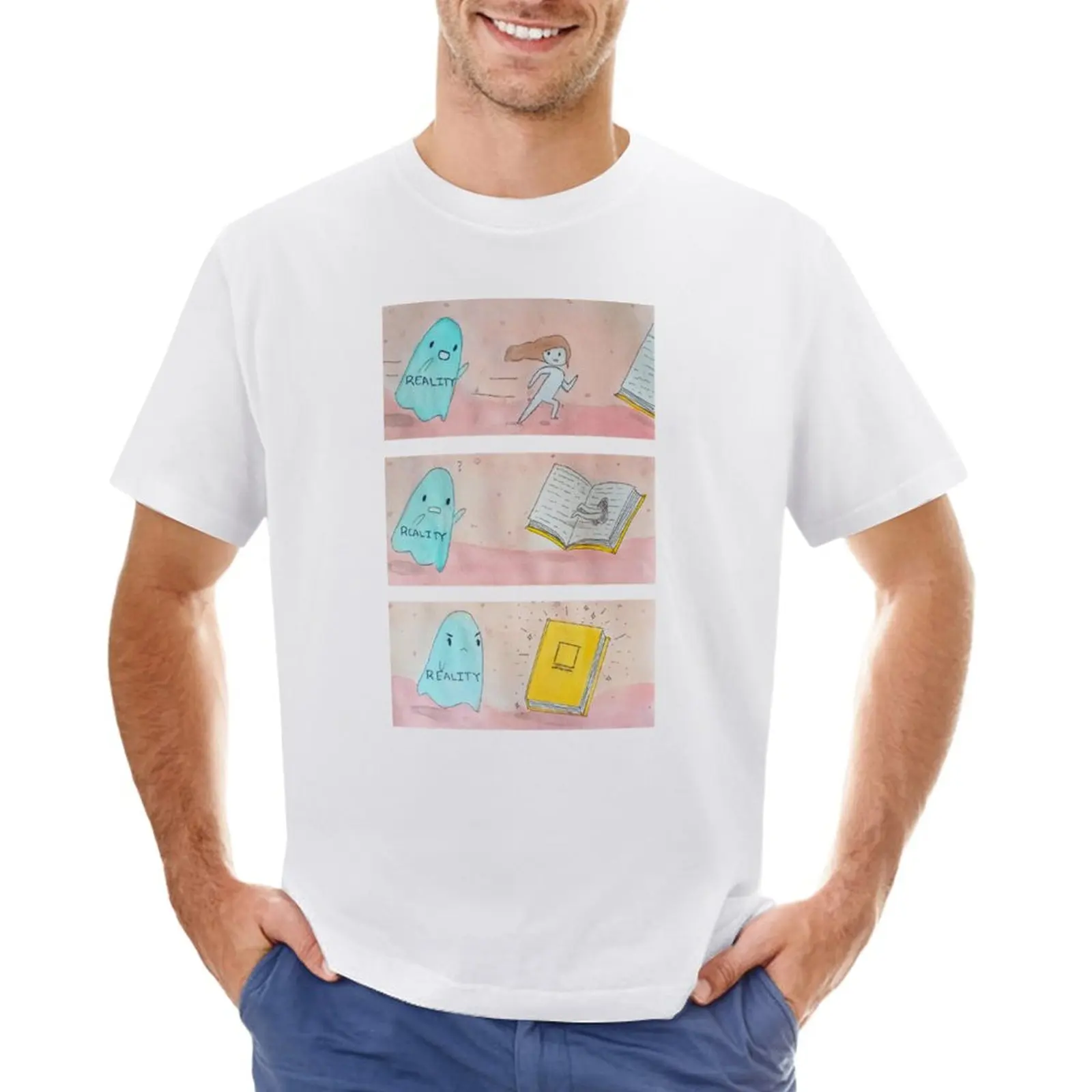 

Escape From Reality with Books: A Comic! T-Shirt cute tops tees plain plain white t shirts men
