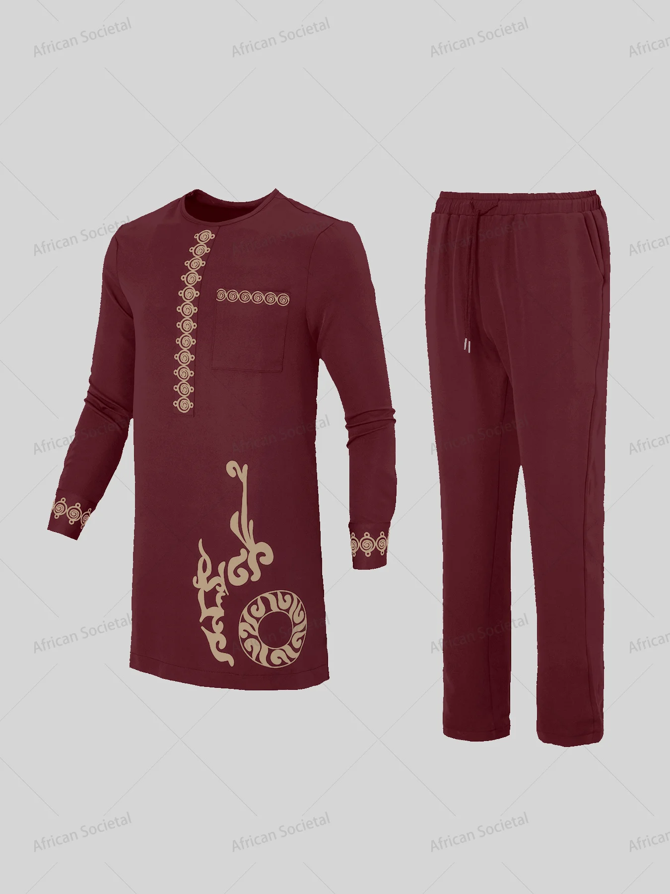 African Kaftan Red Men'S Traditional Clothing Elegant Print Fabric Fashion Ethnic Costumes Nigerian 2024 New Fashion Wear Suits