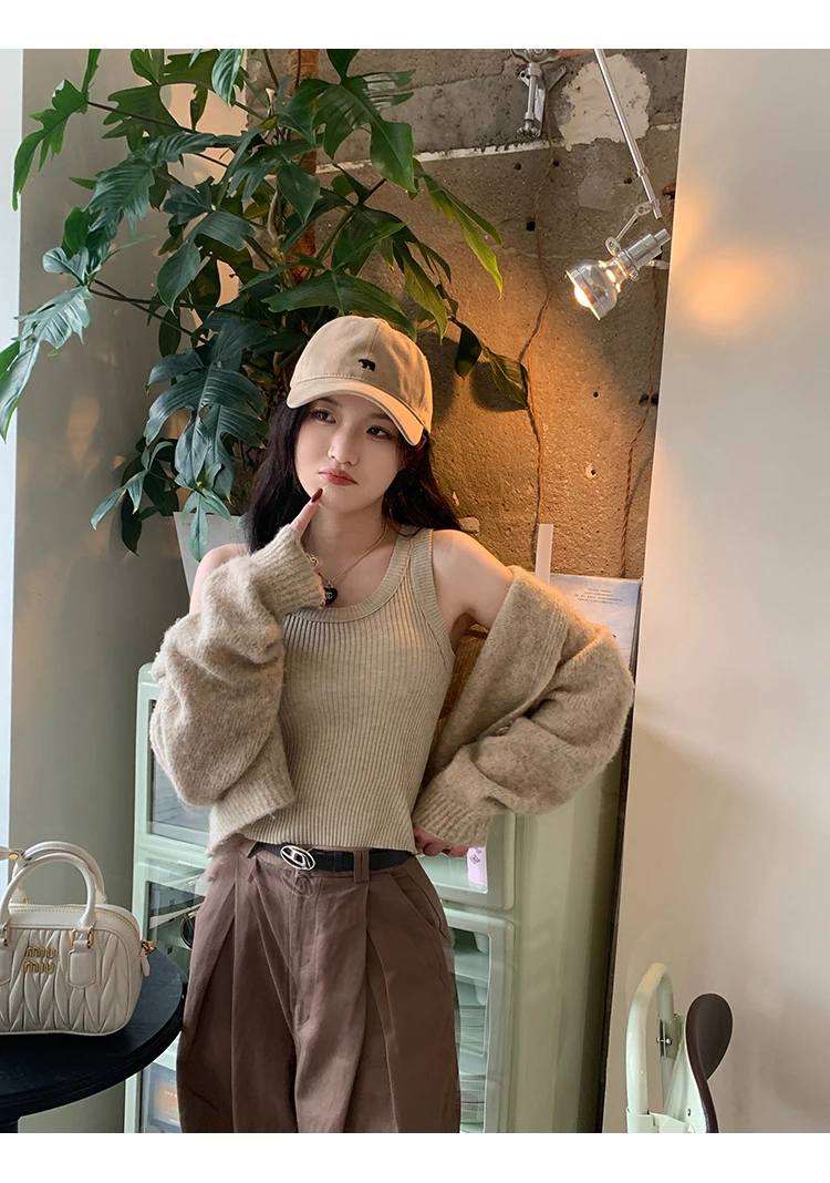 2026 Spring Summer Slim Fit All-Match Crop Top Women Tank Top Knit Camisole Solid Color Inner Wear Base Top
