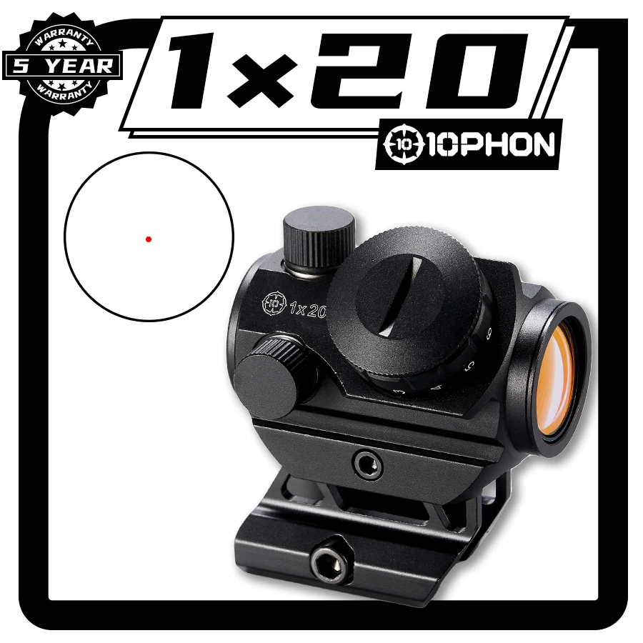 

Профессиональный прицел для охотничьей винтовки Red Dot Sight 10PHON 1x20, тактическое коллиматорное оружие Пикатинни для страйкбола. 308 .223 .22LR