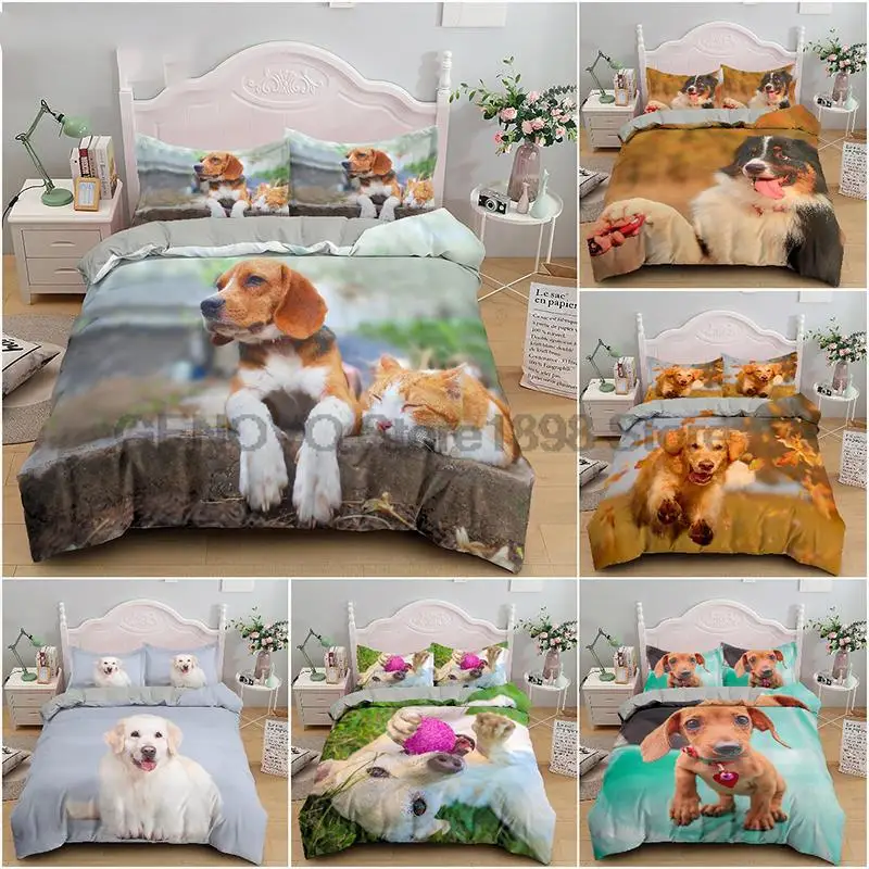 

Lovely Dog 3D Bedding Set Golden Retriever Pattern Comforter Duvet Cover Queen King Size Bed Quilt Cover(No Filling No Sheet)