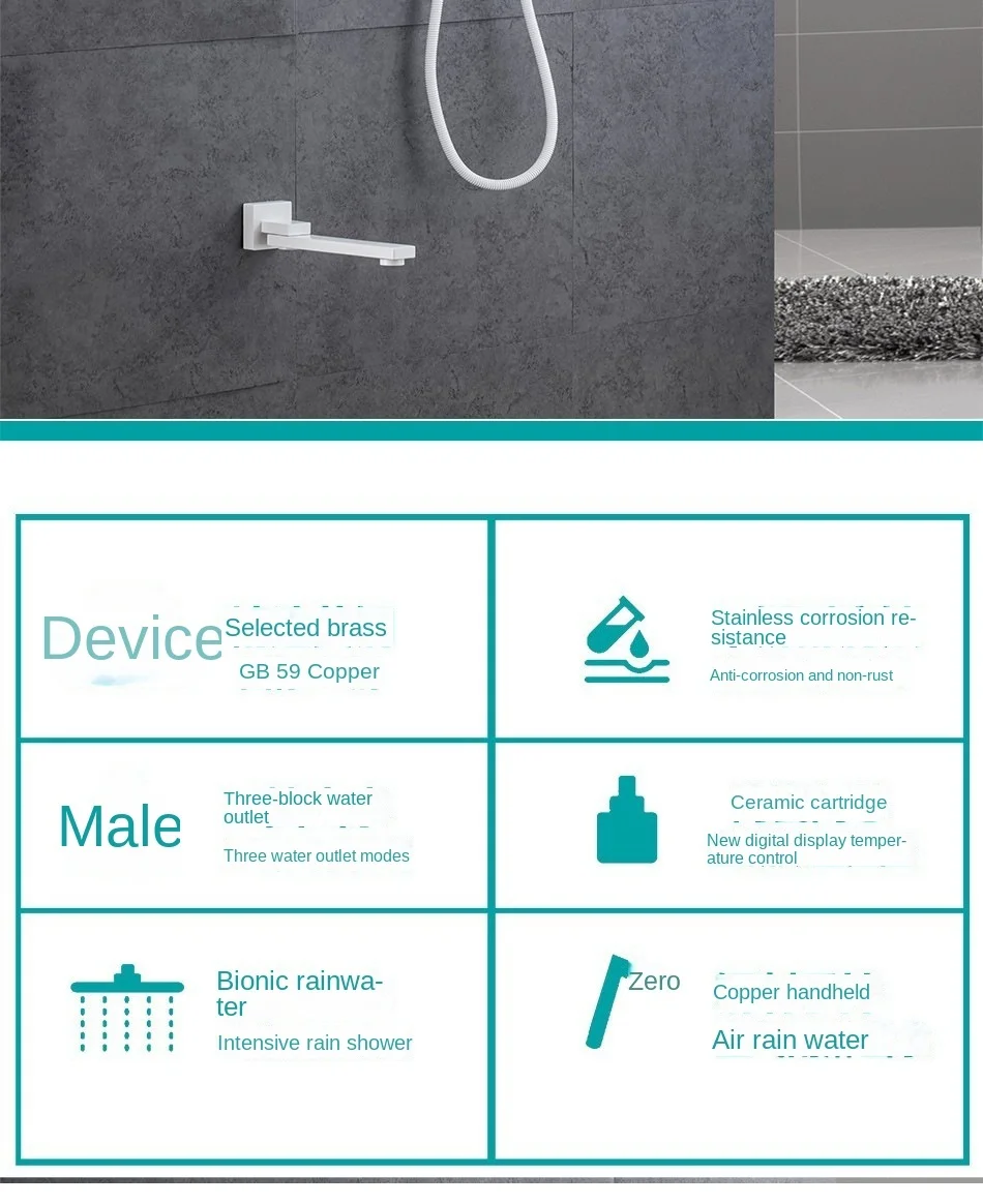 Description Picture 3 of itemBlack Concealed Waterfall LED Digital Display Bathroom Shower Faucet Set Wall Mount Rain Bath Shower System Shower Bathtub Mixer