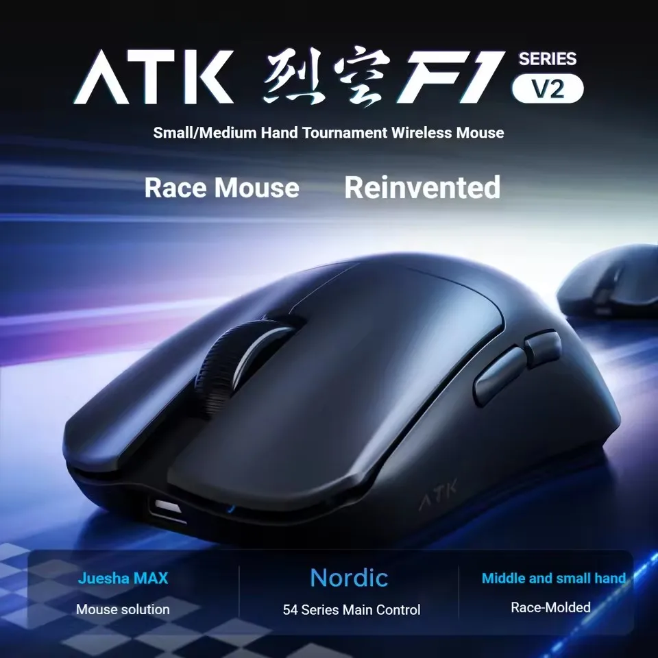 ATK F1 V2 무선 게이밍 마우스 트라이 모드 PAW3950Ultra 듀얼 8KHZ 경량 750IPS 0.243ms 저지연 인체공학적 E-스포츠 마우스