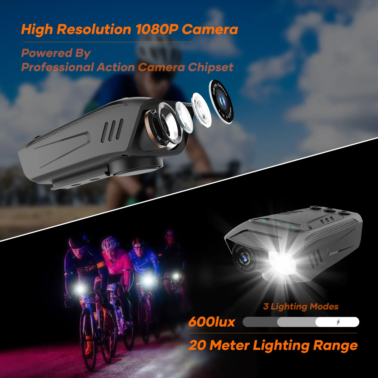 1080P Motorcycle Bike Helmet Camera Outdoor Waterproof Action Cam Drive Recorder 3 In 1 Multifunction Dash Cam with Light Horn 3