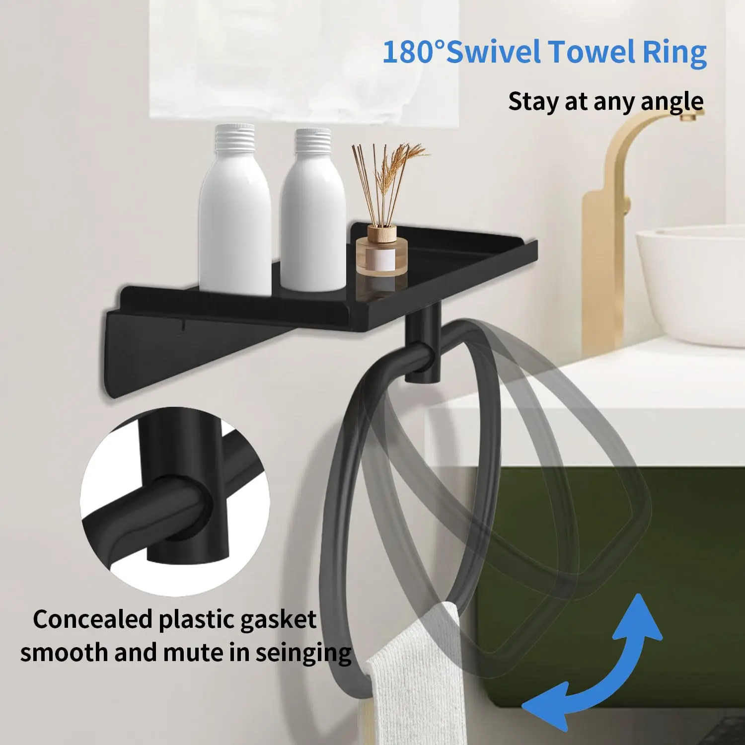 Stainless Steel Sticky Hand Towel Holder, Self Adhesive Hand Towel Ring for Bathroom, No Drilling Modern Hanger.