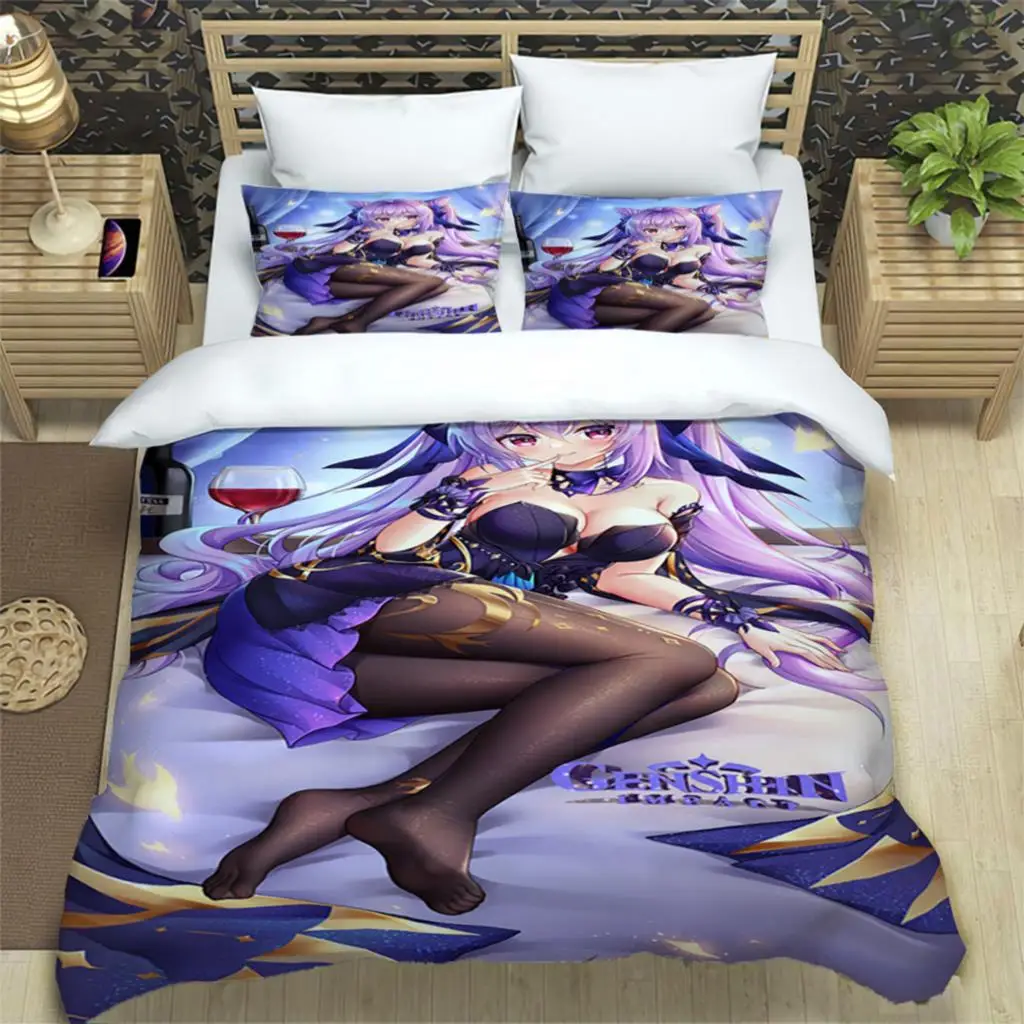 

Genshin Impact Print Three Piece Bedding Set Fashion Article Children Or Adults For Beds Quilt Covers Pillowcases Bedding Set