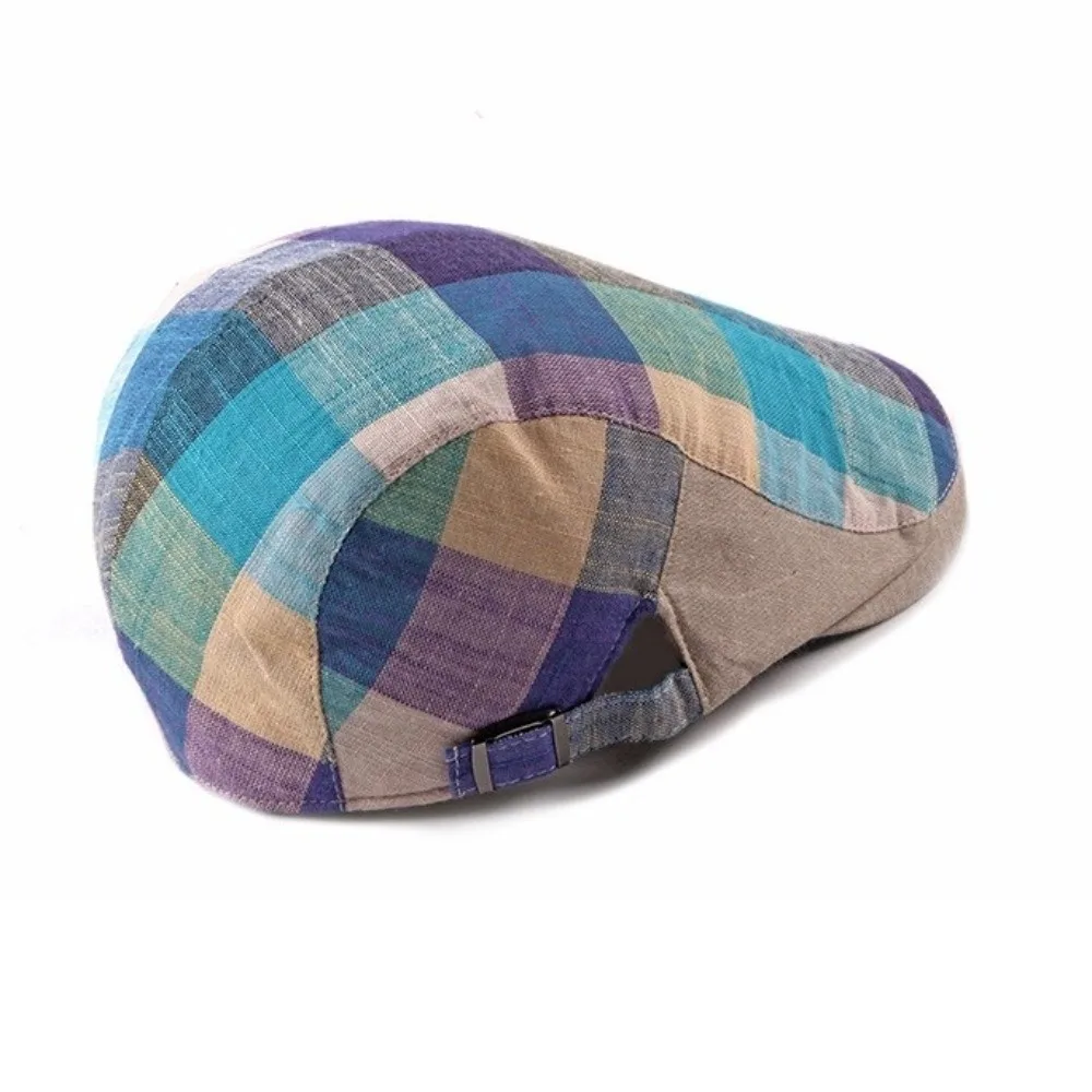 Unisex Bunte Karierte Baskenmützen Dünne Weiche Newsboy-Kappen Atmungsaktive Knopfverstellbare Sommer-Schirmmütze für Männer und Frauen – Detail 6