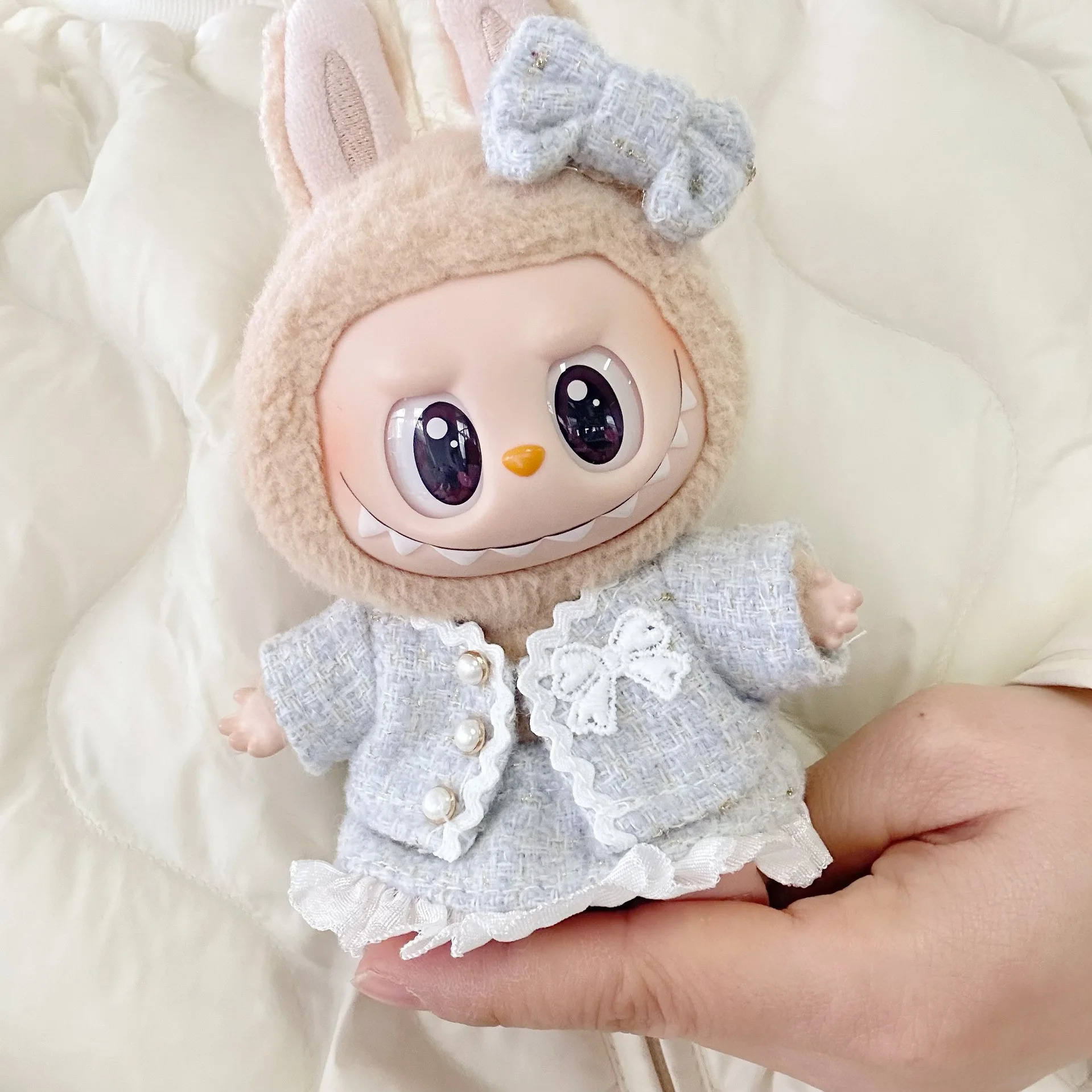 Doll Clothing Accessories Labubu Clothing DIY Mini Doll Black and White Checkered Skirt Set Bag Shoes Girl Gift Toys in Stock