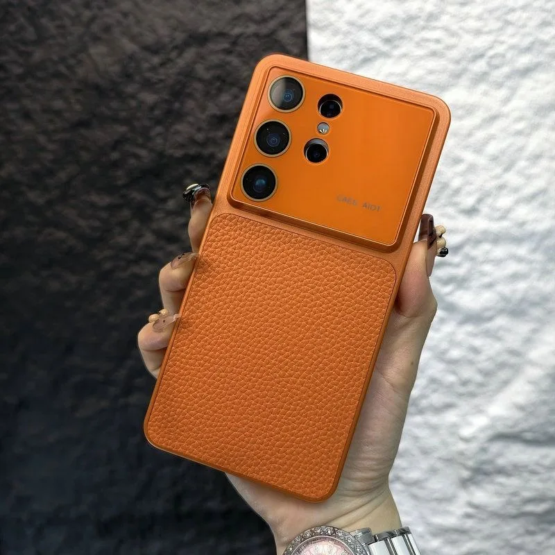 Lichee Leather Phone Case with Large Window Camera Protection