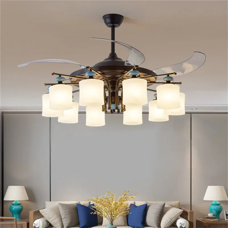 SEAN Modern Stealth Fan Light Luxury Living Room Restaurant Bedroom Ceiling Fan Light Remote LED Electric